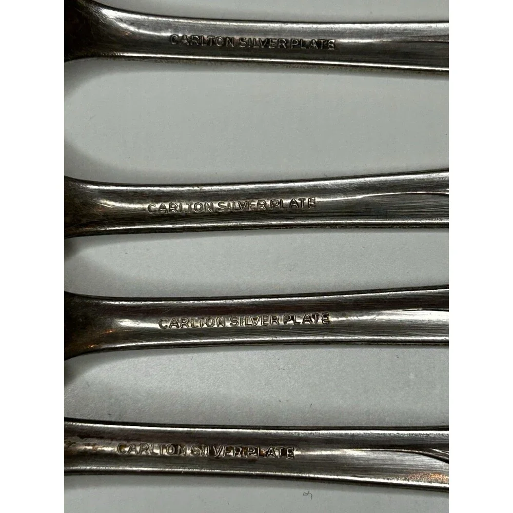 Vtg Carlton Fork Set Silver Plate 4 FLAWED Heavy scratched ,tarnished Unpolished